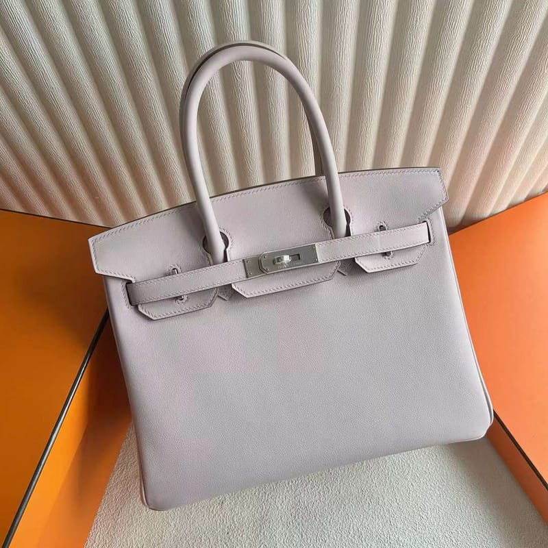 BIRKIN SWIFT 09 LIGHT PURPLE PINK SILVER HARDWARE 30CM FULL HANDMADE PHW