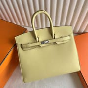 BIRKIN SELLIER EPSOM I8 LIGHT YELLOW SILVER HARDWARE 25CM FULL HANDMADE PHW