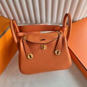 MINI LINDY CLEMENCE CK93 ORANGE GOLD HARDWARE 19CM FULL HANDMADE GHW