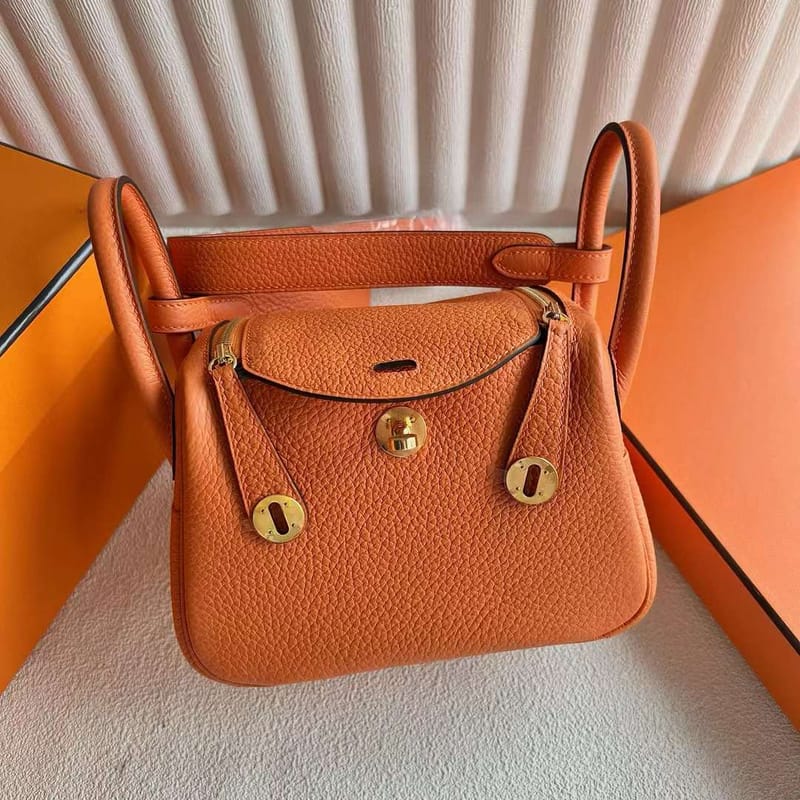 Mini Lindy 20cm Clemence Ck93 Orange Gold Hardware Full Handmade Ghw