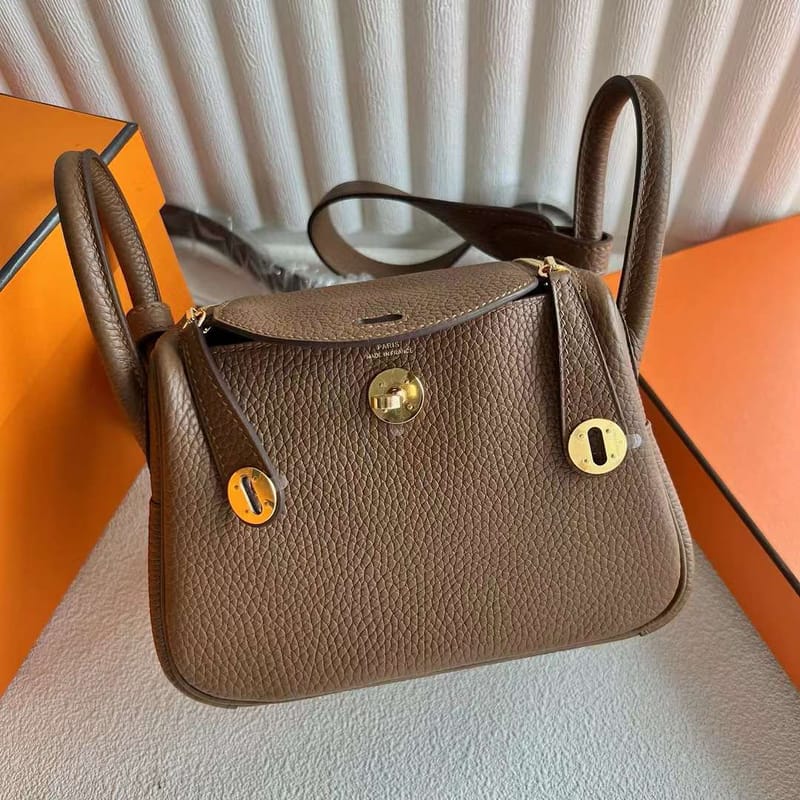 MINI LINDY CLEMENCE 3G CHESTNUT BROWN GOLD HARDWARE 19CM FULL HANDMADE GHW