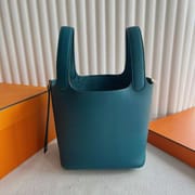 PICOTIN CLEMENCE TC W0 INDIGO GREEN GOLD HARDWARE 18CM FULL HANDMADE GHW