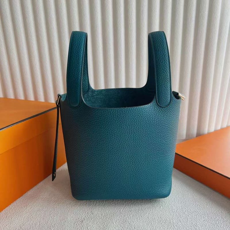 PICOTIN CLEMENCE TC W0 INDIGO GREEN GOLD HARDWARE 18CM FULL HANDMADE GHW
