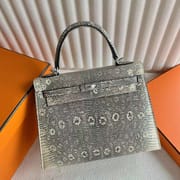 KELLY LIZARD NATURAL COLOUR SILVER HARDWARE 25CM FULL HANDMADE PHW