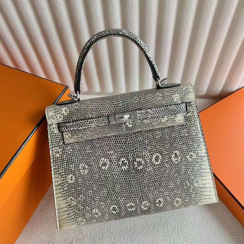 KELLY LIZARD NATURAL COLOUR SILVER HARDWARE 25CM FULL HANDMADE PHW