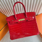 BIRKIN SHINY NILO CROCODILE CK95 FERRARI RED GOLD HARDWARE 30CM FULL HANDMADE GHW