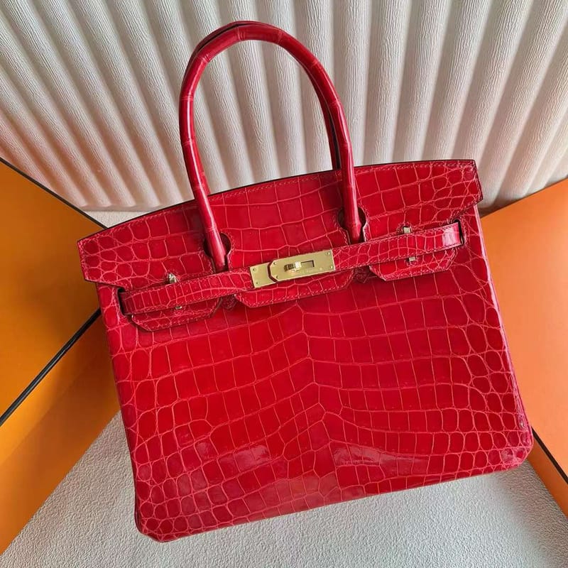 BIRKIN SHINY NILO CROCODILE CK95 FERRARI RED GOLD HARDWARE 30CM FULL HANDMADE GHW