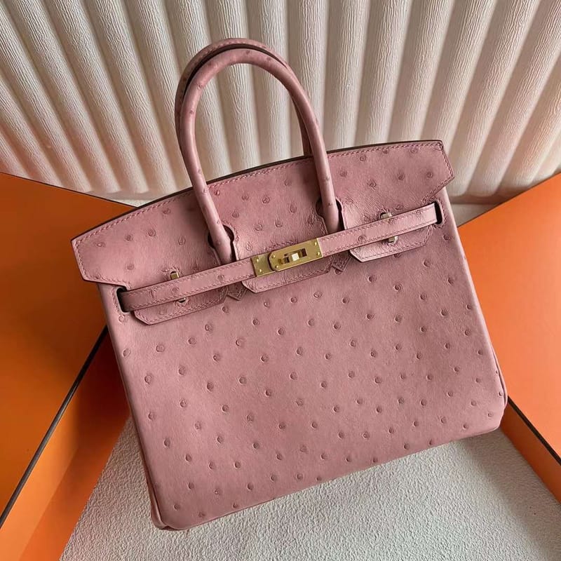 BIRKIN OSTRICH CC94 DUSKY PINK GOLD HARDWARE 25CM FULL HANDMADE GHW