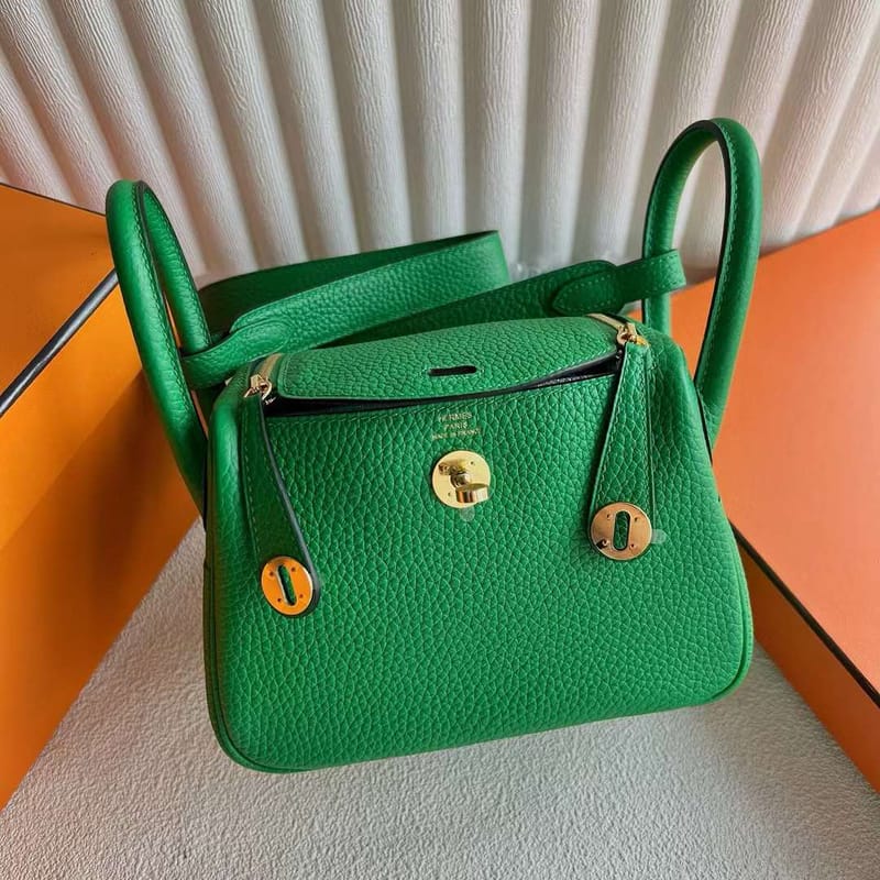 Mini Lindy 20cm Clemence 1k Bamboo Green Gold Hardware Full Handmade Ghw