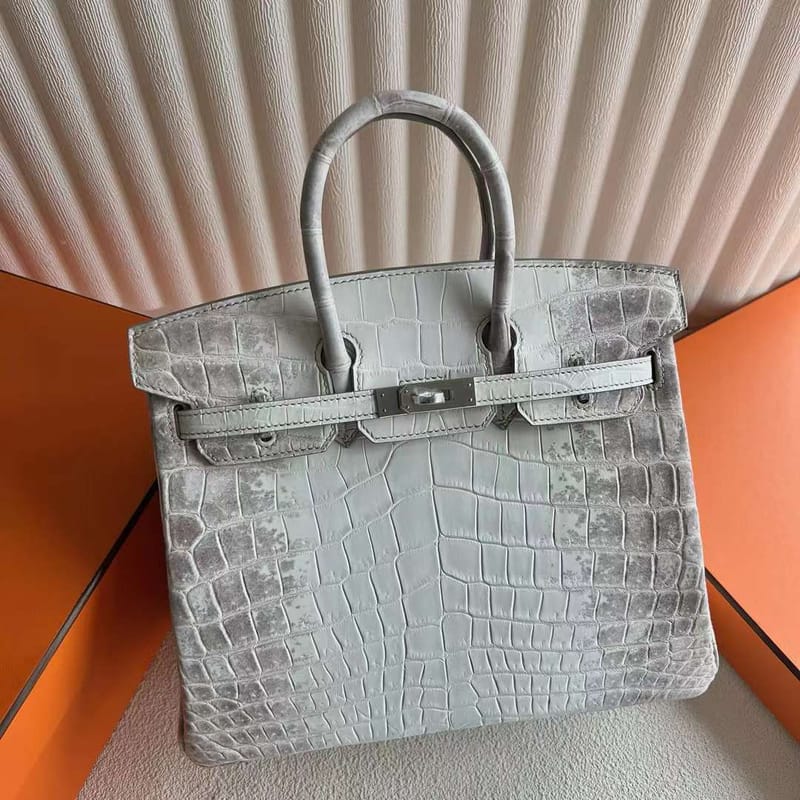 BIRKIN MATTE CROCODILE HIMALAYAN SILVER HARDWARE 25CM FULL HANDMADE PHW