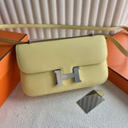 CONSTANCE ELAN EPSOM I8 LIGHT YELLOW SILVER HARDWARE 23CM FULL HANDMADE PHW
