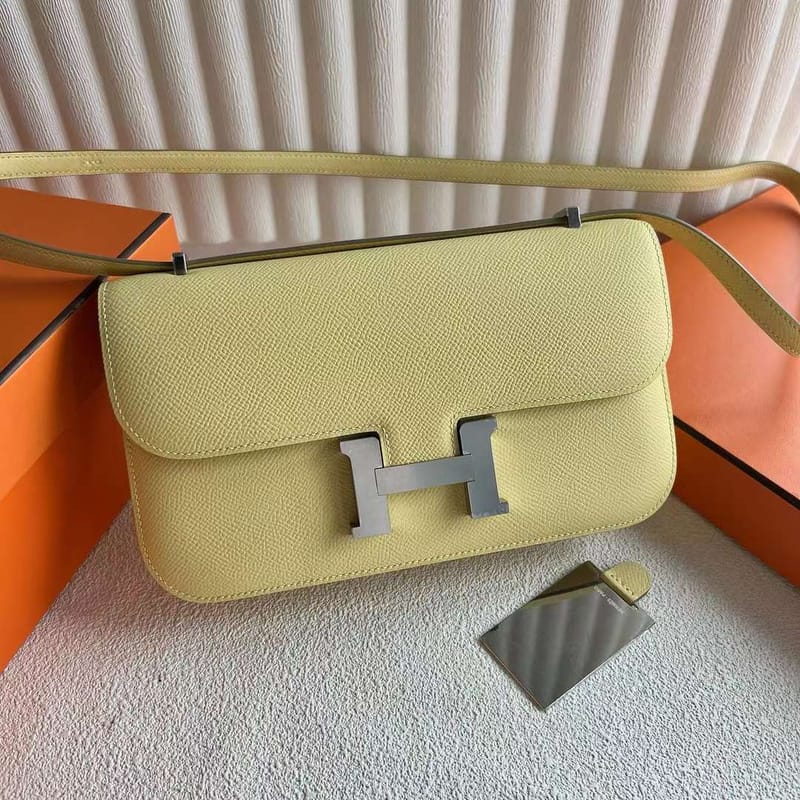 CONSTANCE ELAN EPSOM I8 LIGHT YELLOW SILVER HARDWARE 23CM FULL HANDMADE PHW