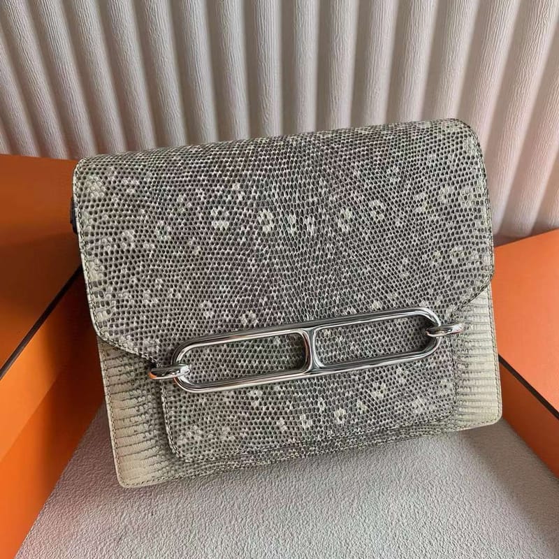 ROULIS LIZARD 01 NATURAL COLOR SILVER HARDWARE 23CM FULL HANDMADE PHW