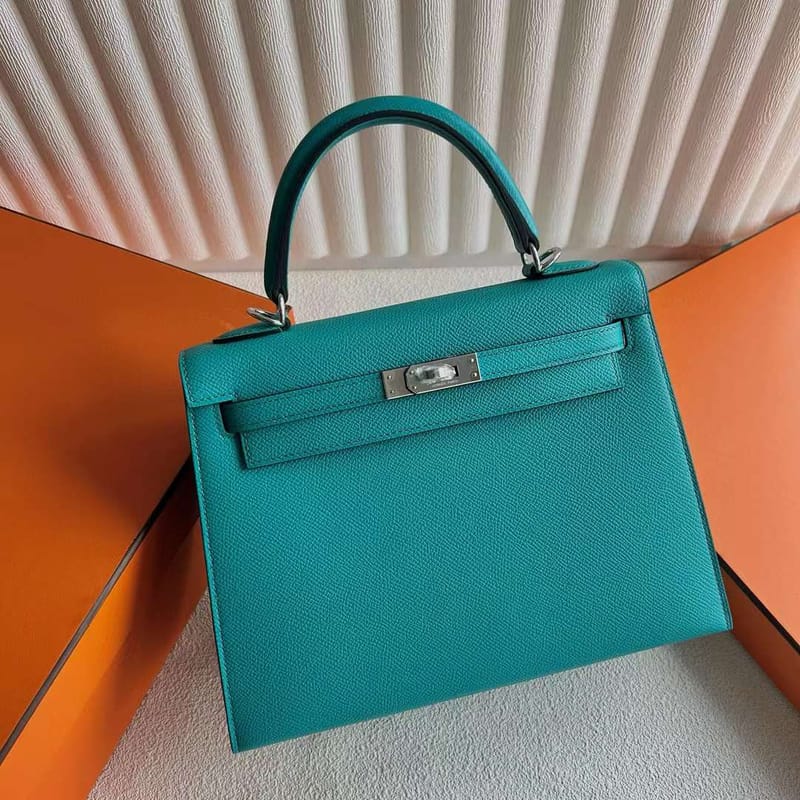 Kelly 25cm Epsom U1 Verona Green Silver Hardware Full Handmade Phw