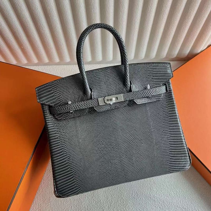 BIRKIN LIZARD CK84 DEEP GREY SILVER HARDWARE 25CM FULL HANDMADE PHW