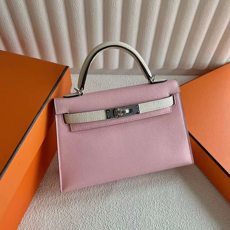 Mini Kelly 20cm Chever 3Q New Pink & I2 Cream White Silver Hardware 19cm Full Handmade Phw