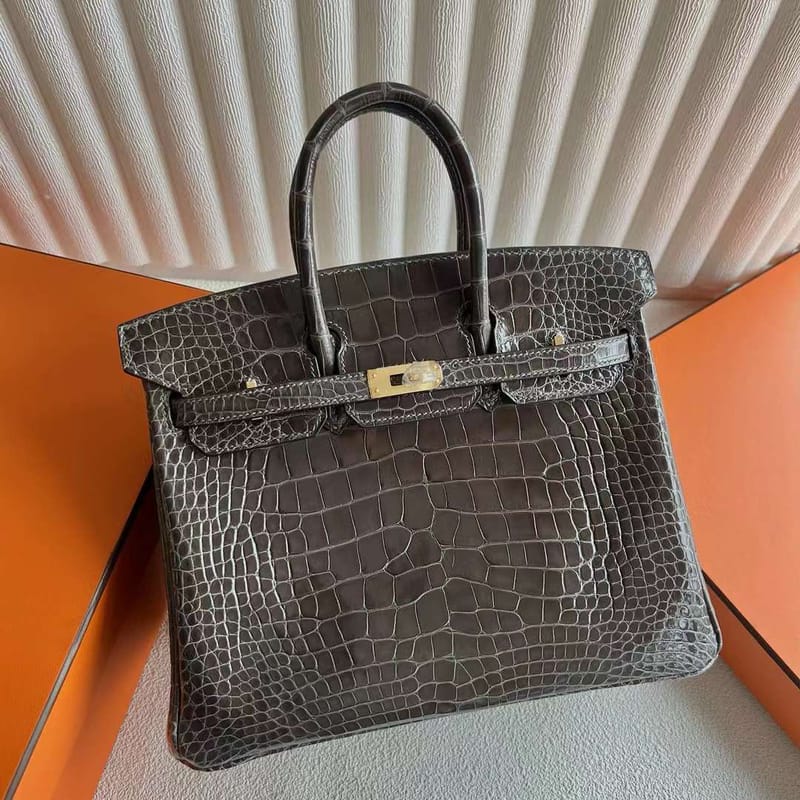 BIRKIN SHINY ALLIGATOR CROCODILE CK88 GRAPHITE GREY GOLD HARDWARE 25CM FULL HANDMADE GHW