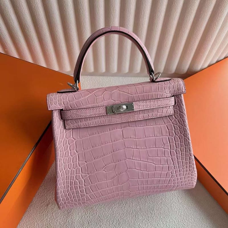 KELLY MATTE ALLIGATOR CROCODILE 3Q SAKURA PINK SILVER HARDWARE 25CM FULL HANDMADE PHW