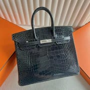 BIRKIN SHINY ALLIGATOR CROCODILE CK76 DEEP SEA BLUE SILVER HARDWARE 25CM FULL HANDMADE PHW