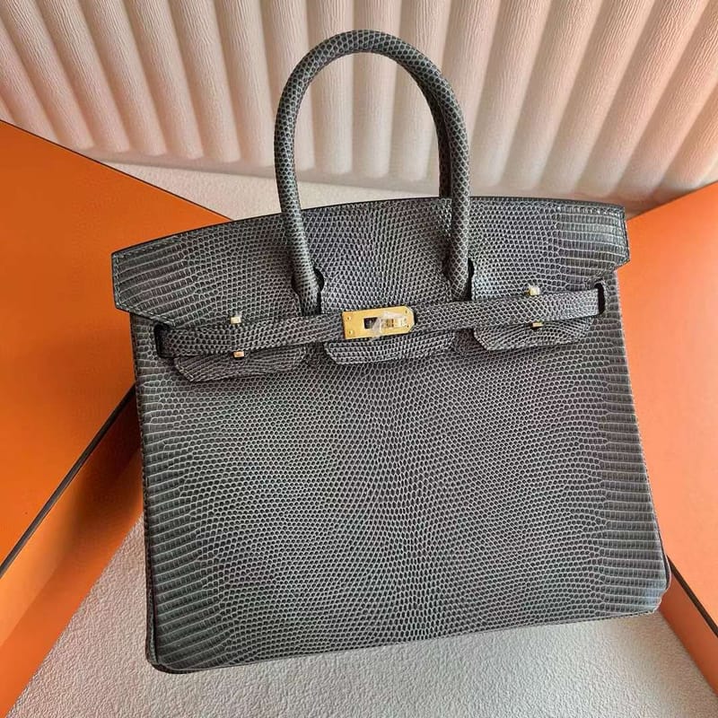 BIRKIN LIZARD CK84 DEEP GREY GOLD HARDWARE 25CM FULL HANDMADE GHW