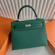 KELLY EPSOM O6 FOREST GREEN SILVER HARDWARE 25CM FULL HANDMADE PHW