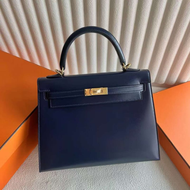 KELLY BOX LEATHER CK73 GEM BLUE GOLD HARDWARE 25CM FULL HANDMADE GHW