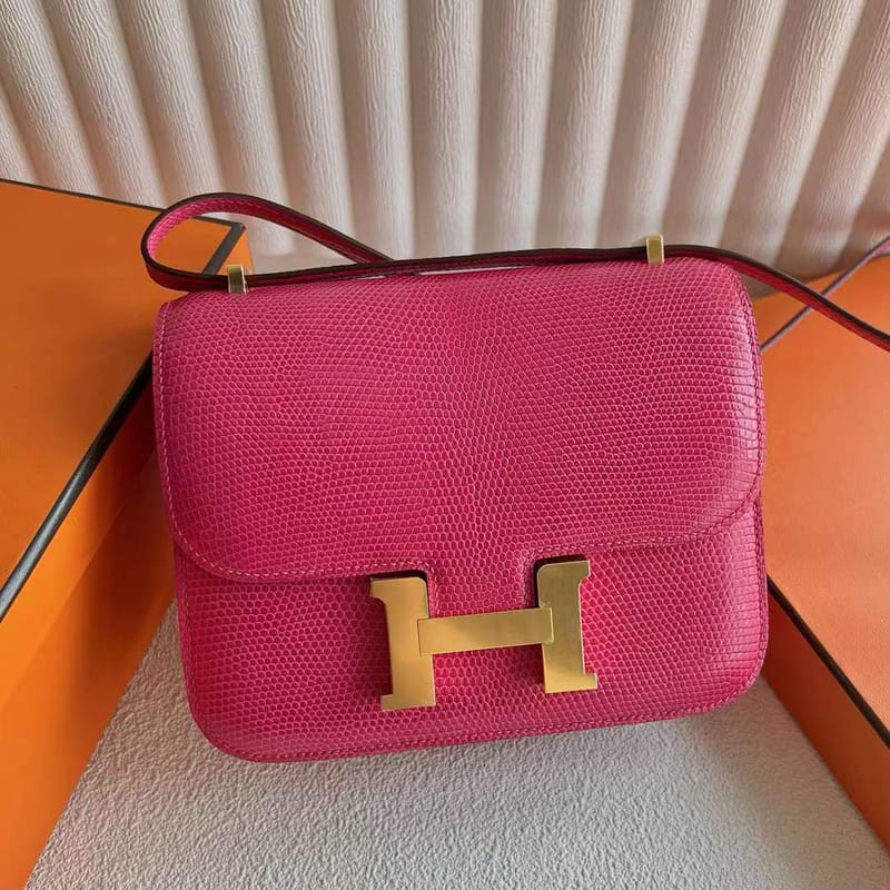 CONSTANCE LIZARD 5J PEACH PINK GOLD HARDWARE 18CM FULL HANDMADE GHW