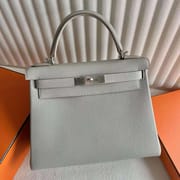 KELLY TOGO CK80 PEARL GREY SILVER HARDWARE 28CM FULL HANDMADE PHW