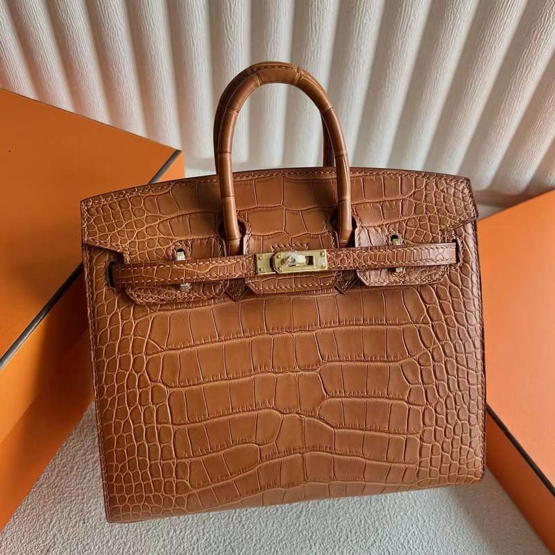 BIRKIN SELLIER MATTE ALLIGATOR CROCODILE CK37 GOLDEN BROWN GOLD HARDWARE 20CM FULL HANDMADE GHW