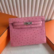 KELLY DANSE KK OSTRICH L4 PINK SILVER HARDWARE 22CM FULL HANDMADE PHW