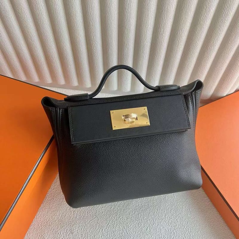 Mini Kelly 24/24 Evercolor + Swift Ck89 Black Gold Hardware Full Handmade Ghw