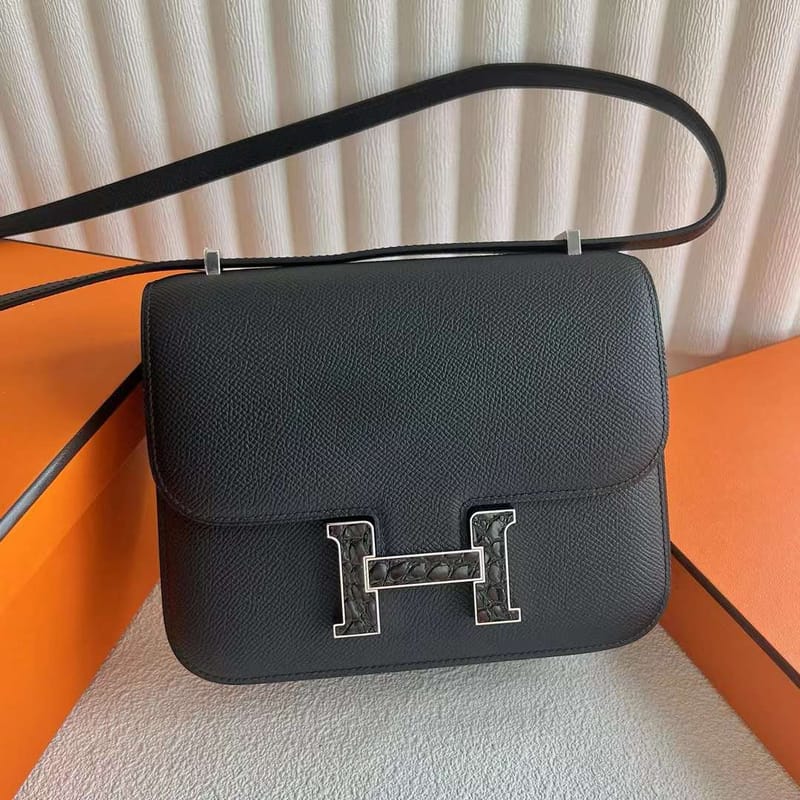 CONSTANCE EPSOM CK89 BLACK CROCODILE BUCKLE SILVER HARDWARE 18CM FULL HANDMADE PHW