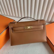 MINI KELLY POCHETTE SWIFT CK37 GOLDEN BROWN GOLD HARDWARE 22CM FULL HANDMADE GHW