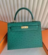 KELLY OSTRICH U4 VELVET GREEN GOLD HARDWARE 25CM FULL HANDMADE GHW