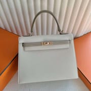 KELLY EPSOM CK10 CREAM WHITE & S2 KHAKI GREY ROSE GOLD HARDWARE 25CM FULL HANDMADE RGHW