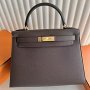 KELLY EPSOM LEATHER CK47 CHOCOLATE GOLD HARDWARE 28CM FULL HANDMADE GHW