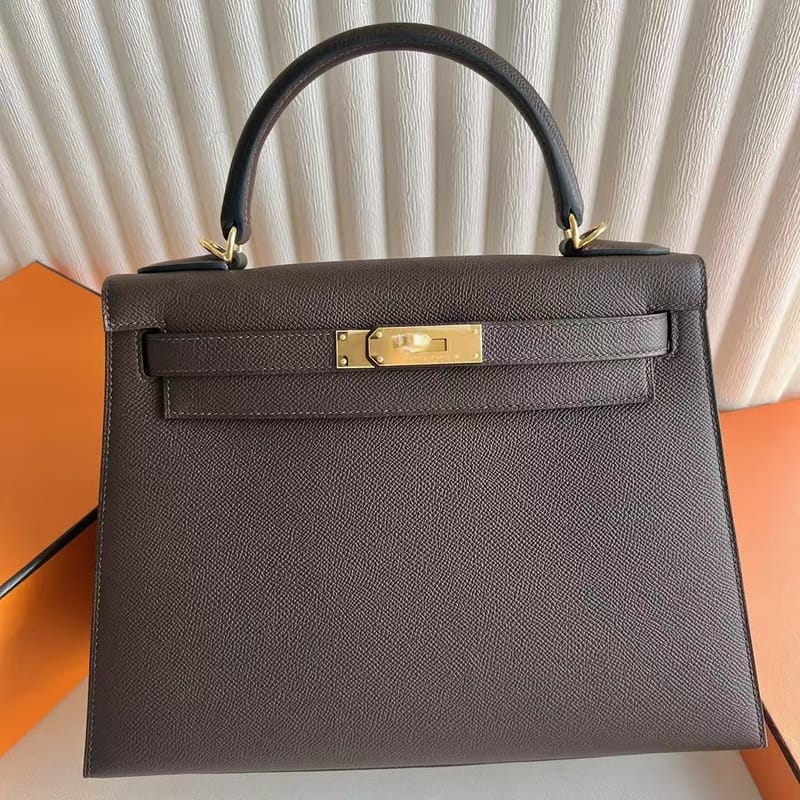 KELLY EPSOM LEATHER CK47 CHOCOLATE GOLD HARDWARE 28CM FULL HANDMADE GHW