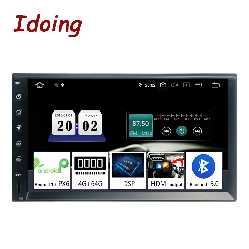 Idoing 2Din 7&quot;PX6 4G+64G Universal Car GPS Radio Player Android IPS Screen Navigation Multimedia Bluetooth5.0 TDA7850 Head Unit