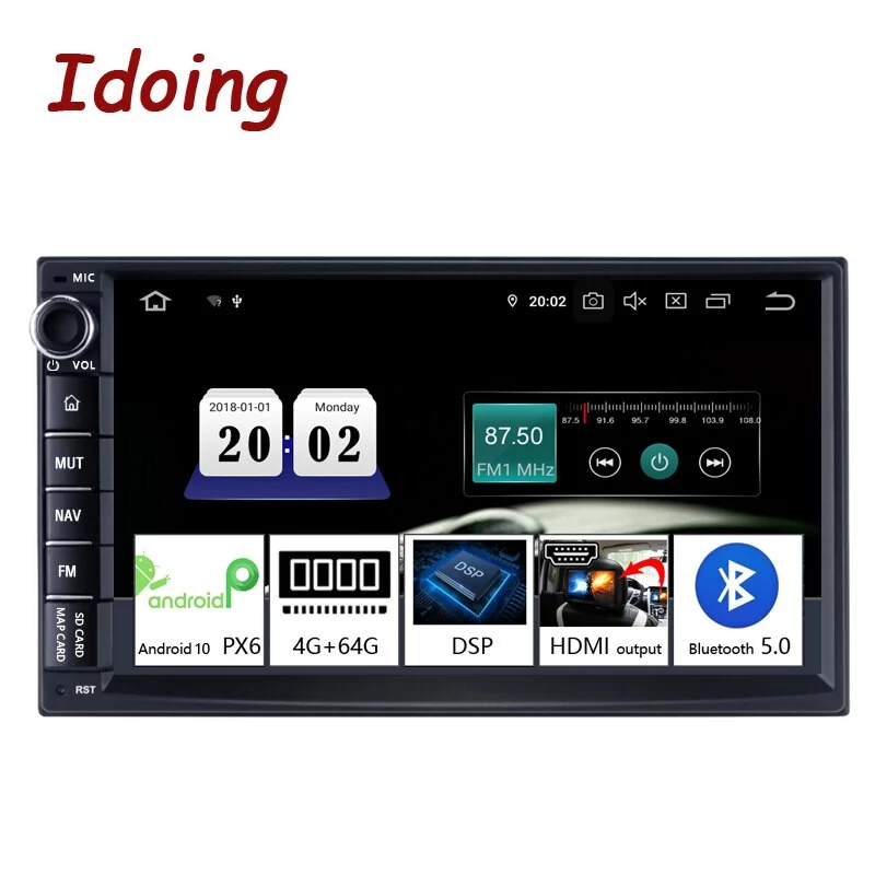 Idoing 7&quot;PX6 Android 10 4G+64G 2Din Video Head Unit For Universal Car Multimedia Radio Player 1080P DSP GPS+Glonass 2 din no DVD