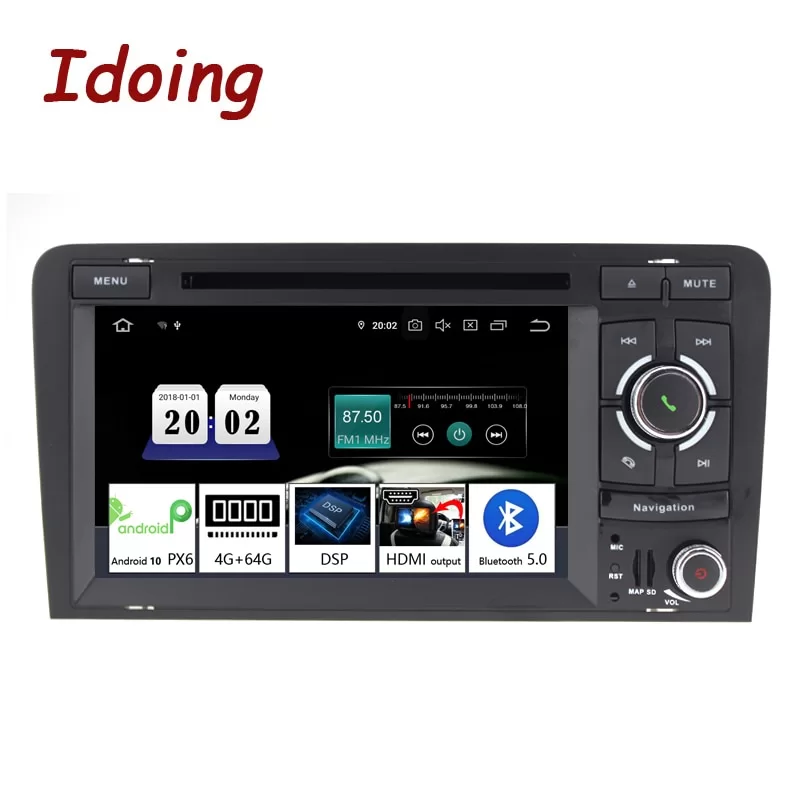 Idoing 7&quot;2 din Car Android 10 Auto Radio Multimedia Player For Audi-A3 2003-2011 PX6 4GB+64G Core GPS Navigation Bluetooth5.0