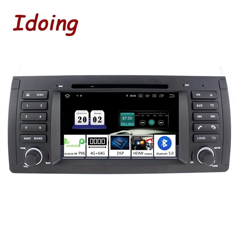 Idoing 7&quot;Android 10 Head Unit Car Auto Radio Multimedia DVD Player 1Din Stereo System For BMW E39 X5 E53 4G+64G DSP NO 2 din DVD