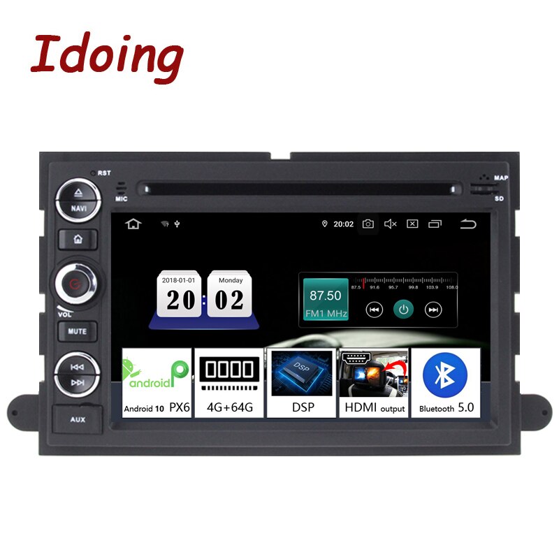 Idoing 7&quot;2Din Andriod 10 Car Radio DVD Multimedia Player For Ford Fusion Explorer Edge 2004-2009 4G+64G GPS Navigation PX6
