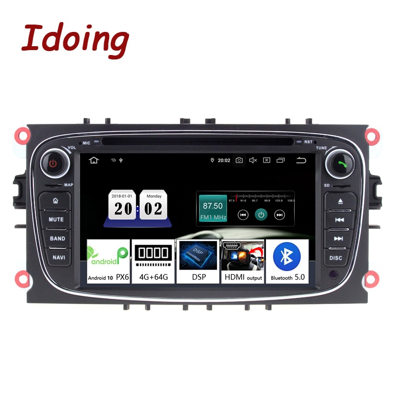 Idoing 7&quot;2 din Andriod Car Radio DVD Multimedia Player For Ford Focus Mondeo 2007-2010 PX6 4GB+64G Head Unit DSP GPS Navigation