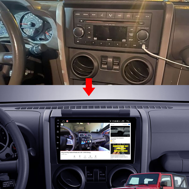 Idoing 9 inch Car Stereo Android AutoRadio Carplay Multimedia Player For Jeep Wrangler 3 JK 2008-2010 Head Unit Plug And Play GPS Navigation