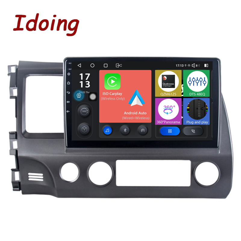 Idoing Qualcomm Android Car Radio Player GPS Navigation For Honda Civic8 FK FN FD 2005-2012 CarplayAuto Bluetooth Head Unit DTS