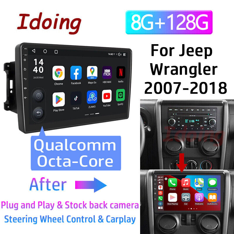Idoing10.2 inch Car Audio Android AutoRadio Multimedia Player For Jeep Wrangler 3 JK 2010-2018 Head Unit Plug And Play GPS Carplay 8G+128G NO 2DIN