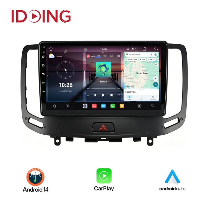Idoing 9inch Android 14 Radio Head Unit For Infiniti G-Series G25 G35 G37 2006-2013 Car Stereo Multimedia Video Player Auto Navigation Audio GPS Wireless Carplay Android Auto