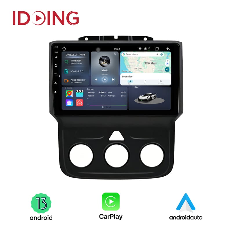 Idoing 9inch Android 13 Radio Head Unit For 2013-2019 Dodge Ram 1500 Car Stereo Multimedia Video Player Auto Navigation Stereo GPS Wireless Carplay Android Auto