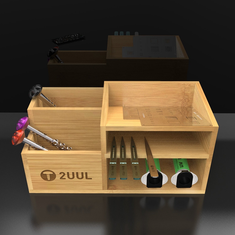 2UUL ST02 Bamboo Tool Storage Rack Multifunctional Phone Repair Tool Workshop Organizer Screwdriver Tweezers Pliers Storage Box