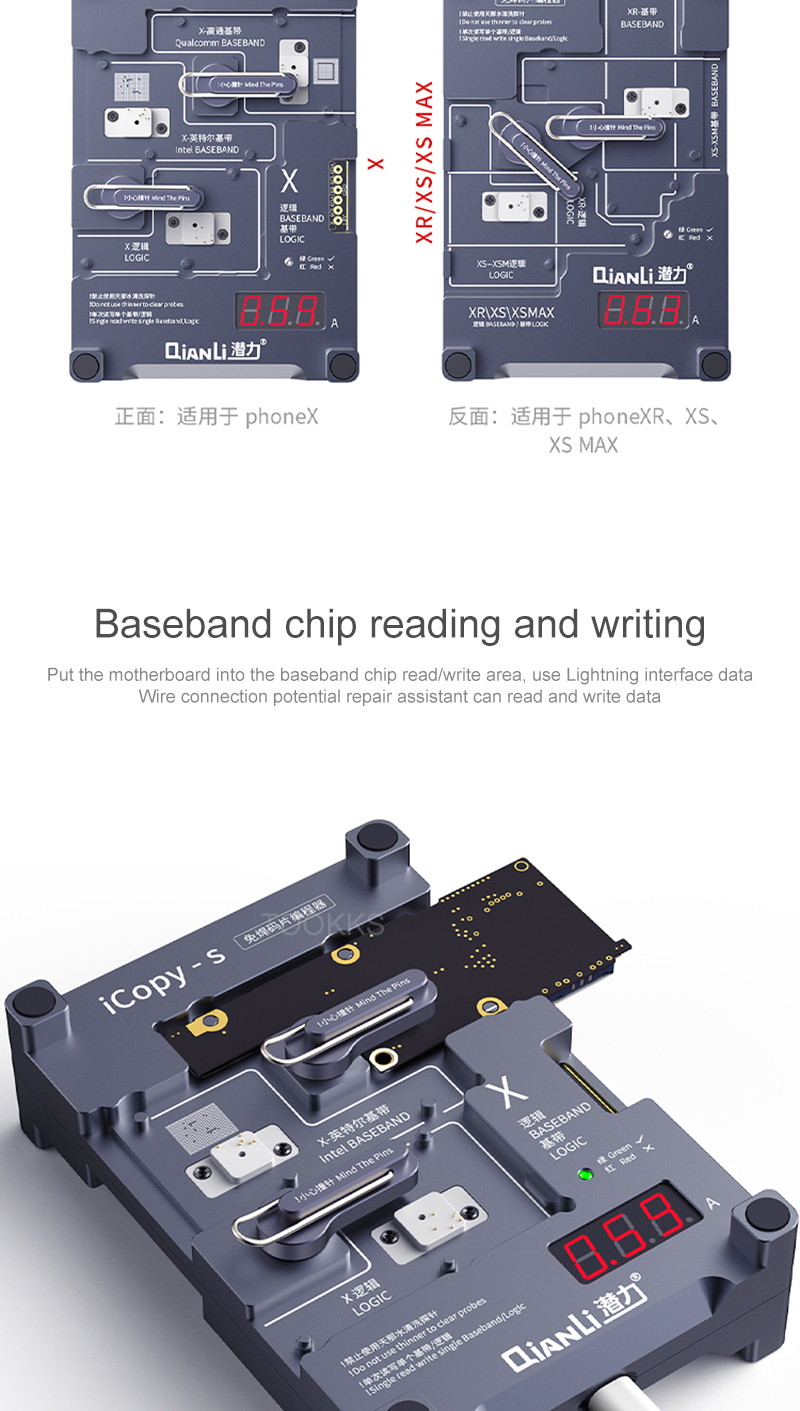 Qianli iCopy-S 4in1 Programmer Double-sided Chip Test Stand for iPhone 6P 7 8 X XS Max Baseband Logic EEPROM IC Free Solder Tool